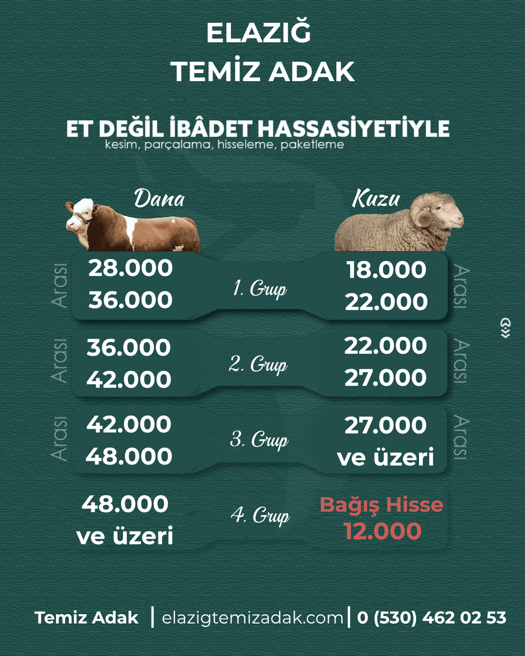 Temiz Adak 2026 Kurban Fiyat Listesi - Dana ve Kuzu fiyatları